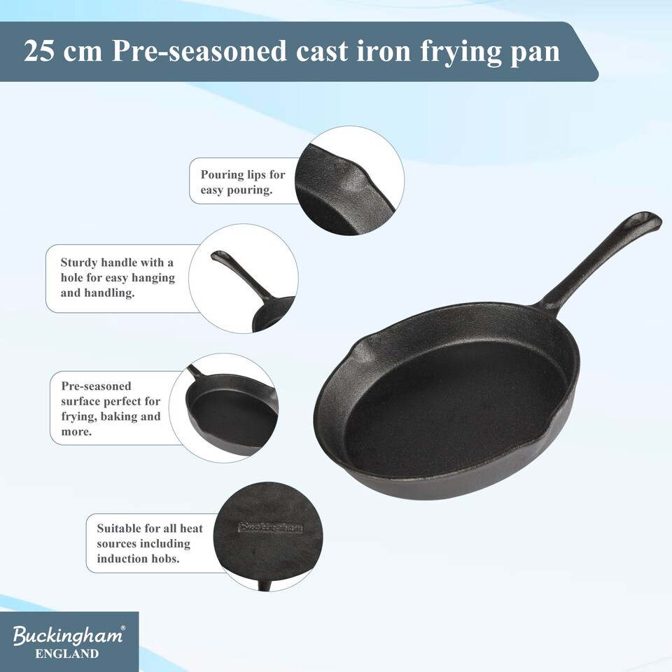 image 1 of Buckingham Pre-Seasoned Cast Iron Frying Pan 25 cm.