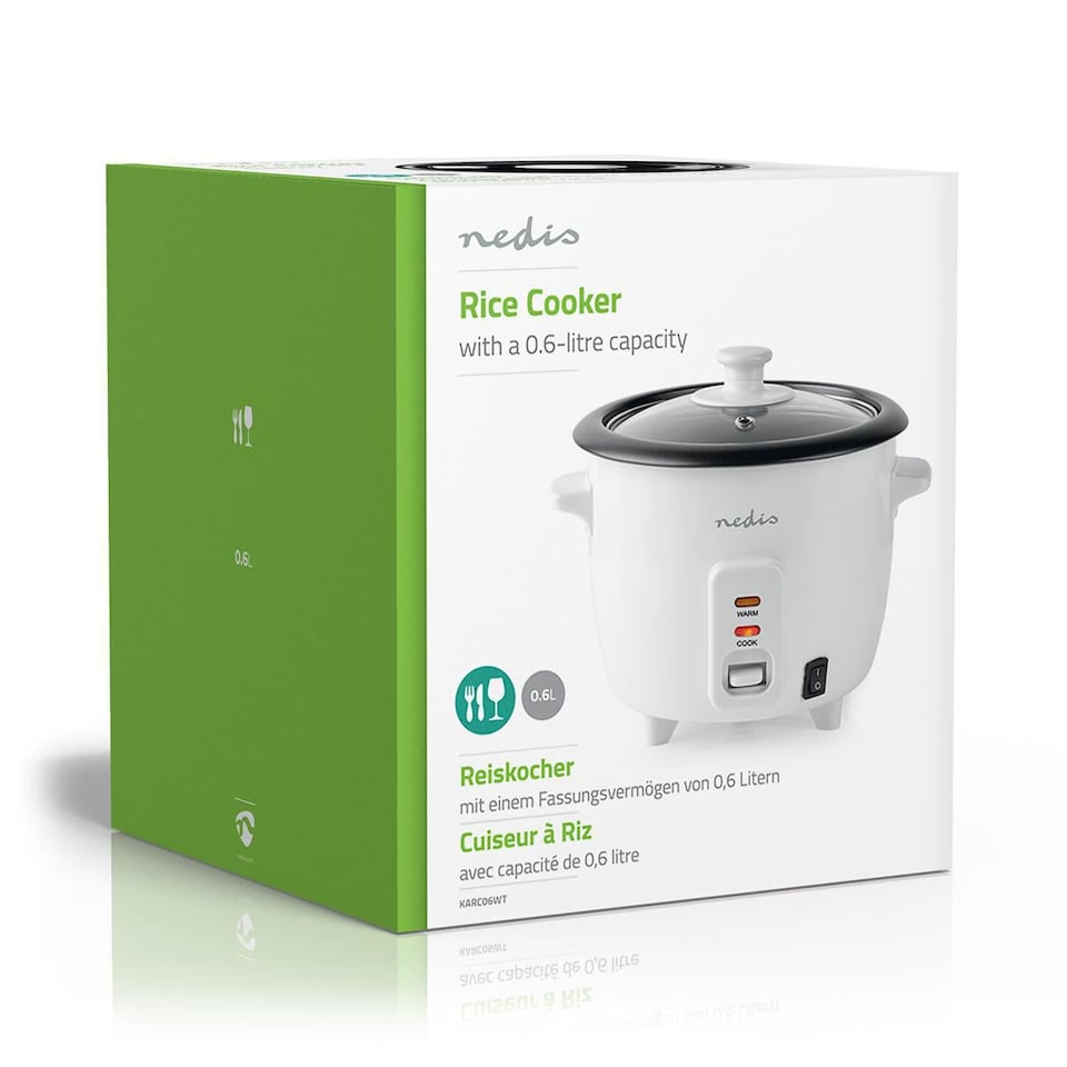 image 1 of Nedis 0.6L Rice Cooker & Steamer with Keep-Warm Function, 300W, for 1-2 People, Quick Preparation Without Burning, Non-Stick Coating incl. Steamer Insert