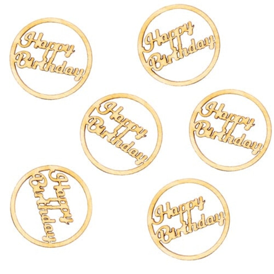 image 1 of Wooden Happy Birthday Table Confetti 5cm - Pack of 6