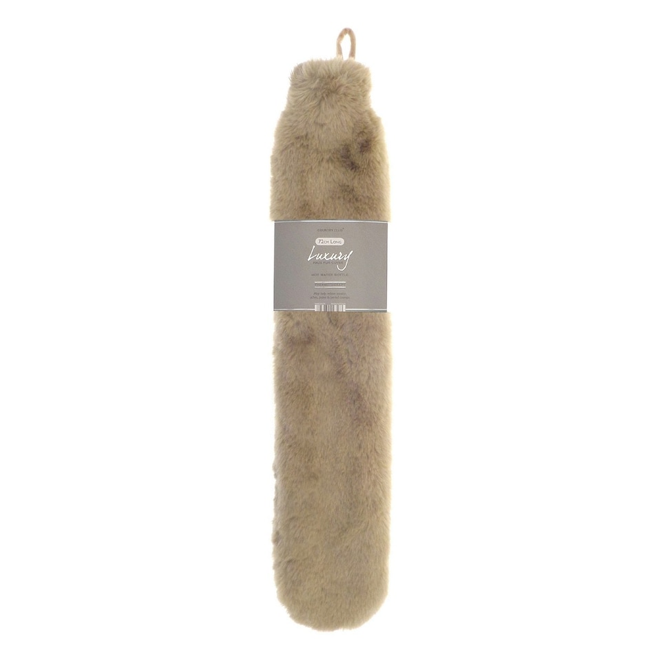image 1 of Ribbon Super Luxury Long Faux Fur Hot Water Bottle And Cover - Natural - One Size