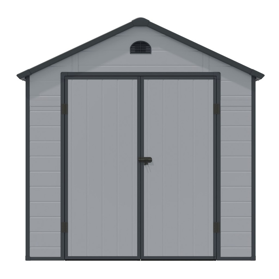 image 1 of 8 x 6 (2.42m x 1.92m) Double Door Apex Plastic Shed - Light Grey