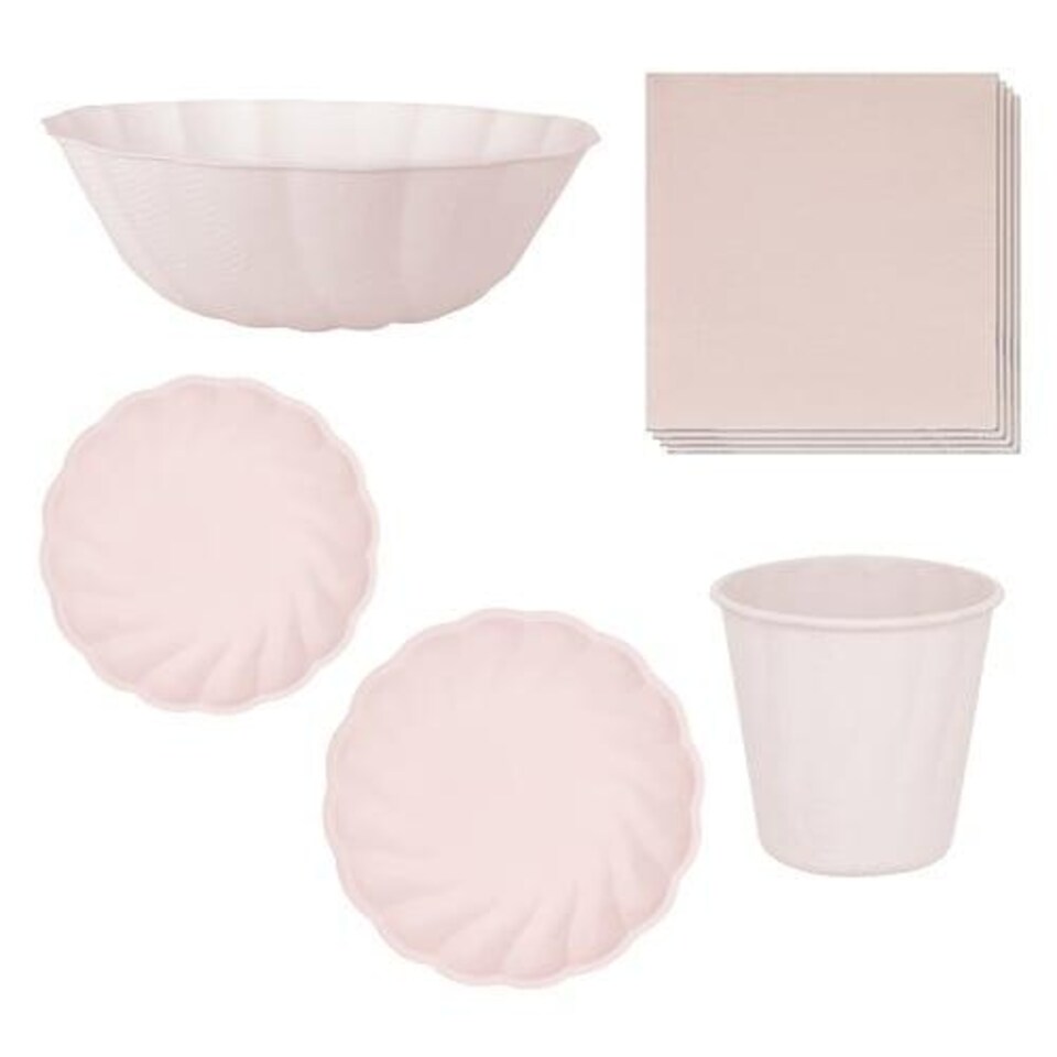 Dusty Pink Round Vert Decor Compostable 6 Person Party Pack