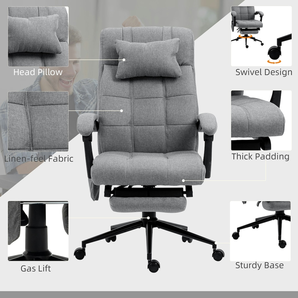 image 1 of Vinsetto Fabric Vibration Massage Office Chair with Heat, Head Pillow, Grey