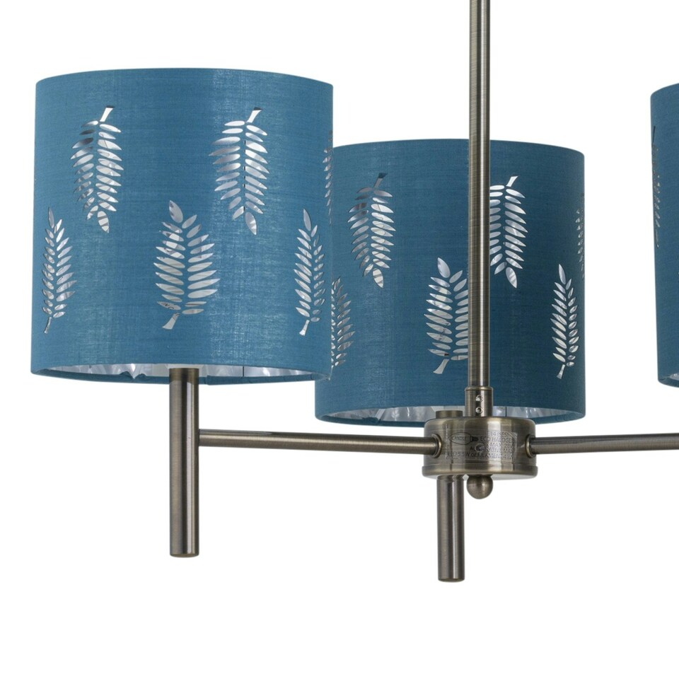 image 1 of Brea - Antique Brass 3 Light Fitting with Teal Fern Shades Bronze | Green