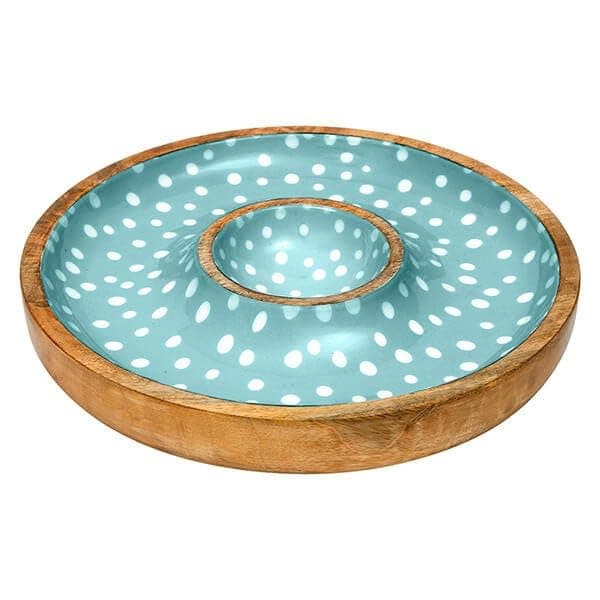 dexam Sintra Mango Wood Spotted Chip & Dip Bowl - Duck Egg