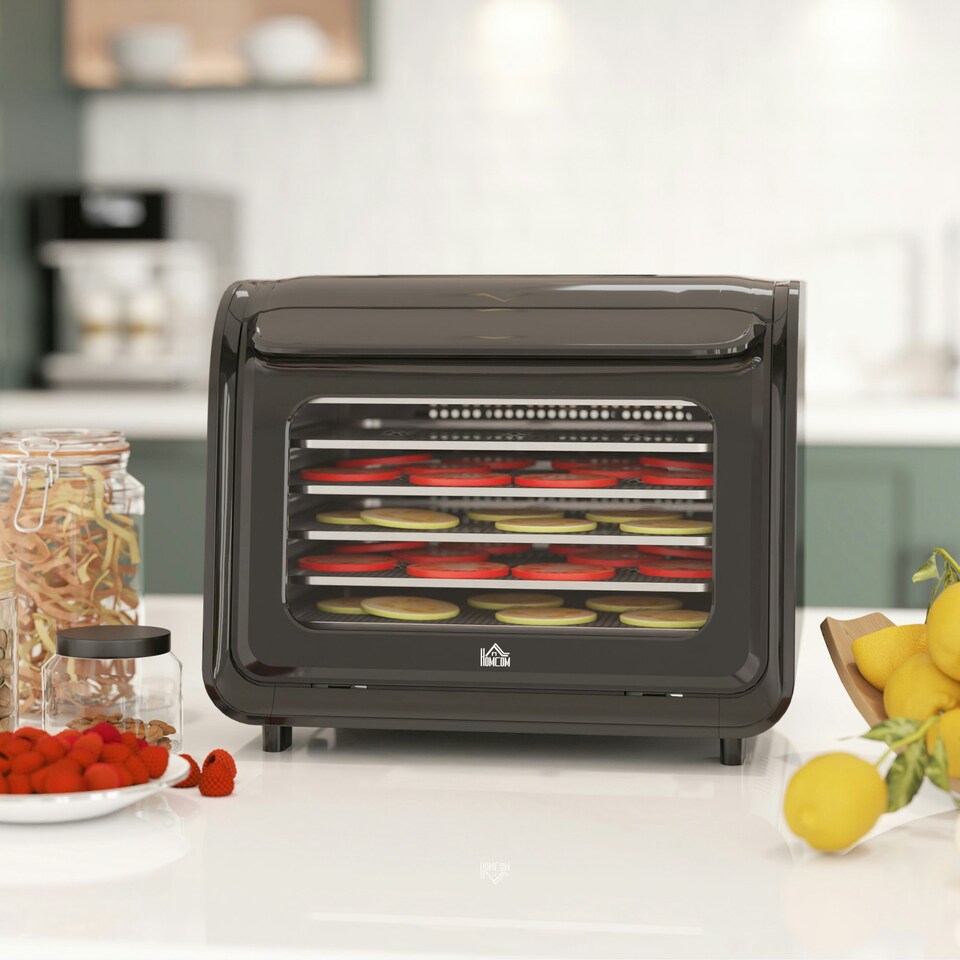 image 1 of HOMCOM Food Dehydrator with 6 Stainless Steel Tray, for Fruit, Meat, Black