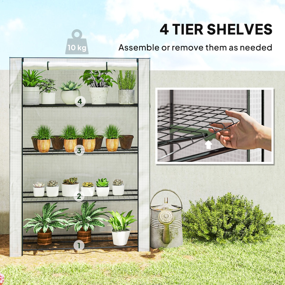 image 1 of Outsunny Mini Greenhouse Indoor Outdoor Green House with PE Cover, White | White | White