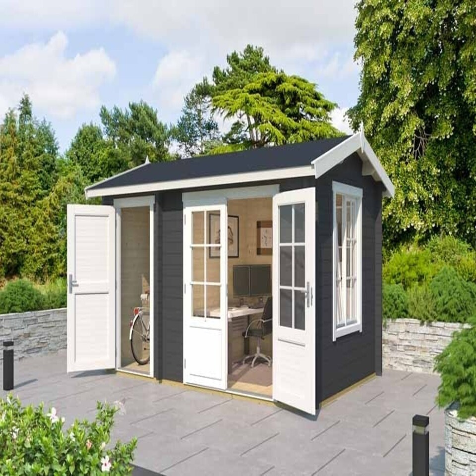 image 1 of Wrexham 1-Log Cabin, Wooden Garden Room, Timber Summerhouse, Home Office - L430 x W288.1 x H250.8 cm Brown