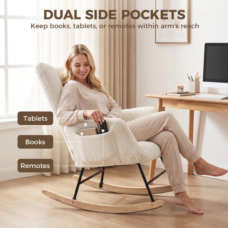 image 1 of HOMCOM Tufted Rocking Chair with Side Pockets