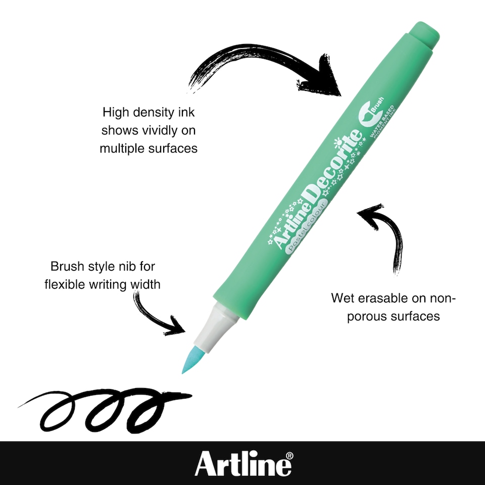 image 1 of Artline Decroite Brush Markers Pastel Colours 4 Pack