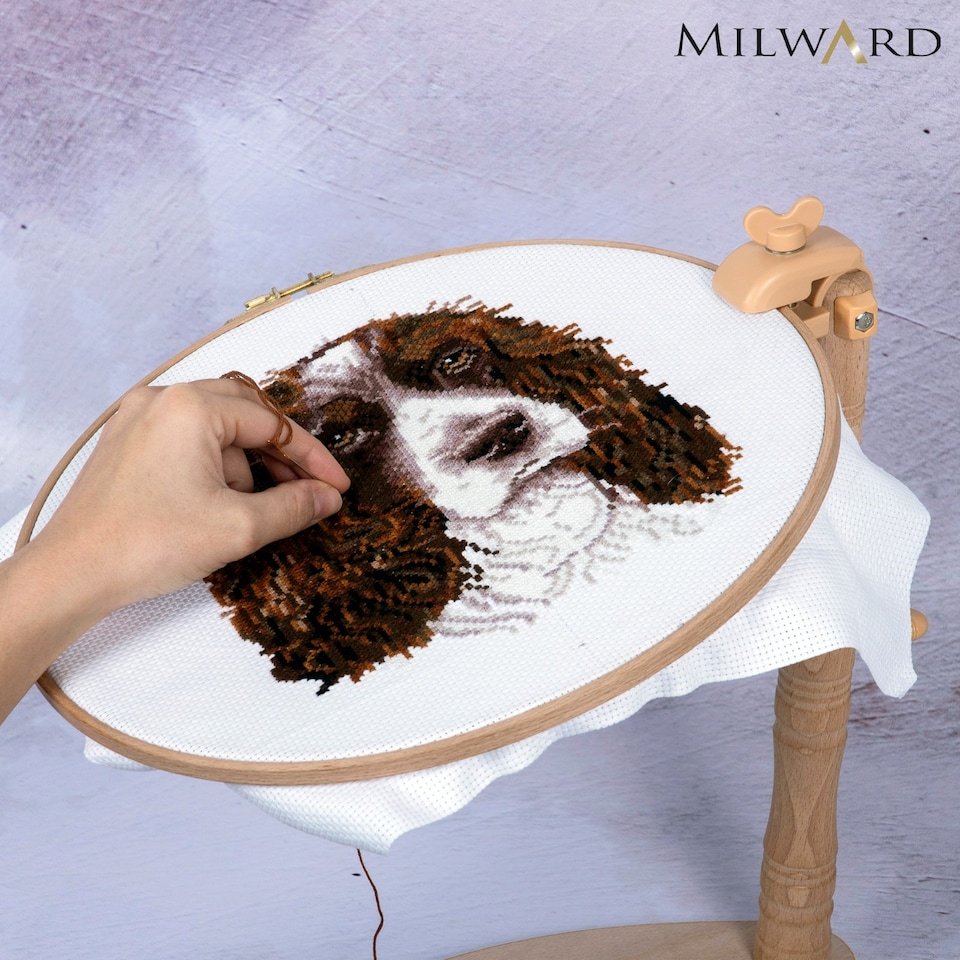 image 1 of Milward Versatile Beech Seat Frame - Adjustable Hands-Free Stand with Universal Clamp for Any Hoop or Frame