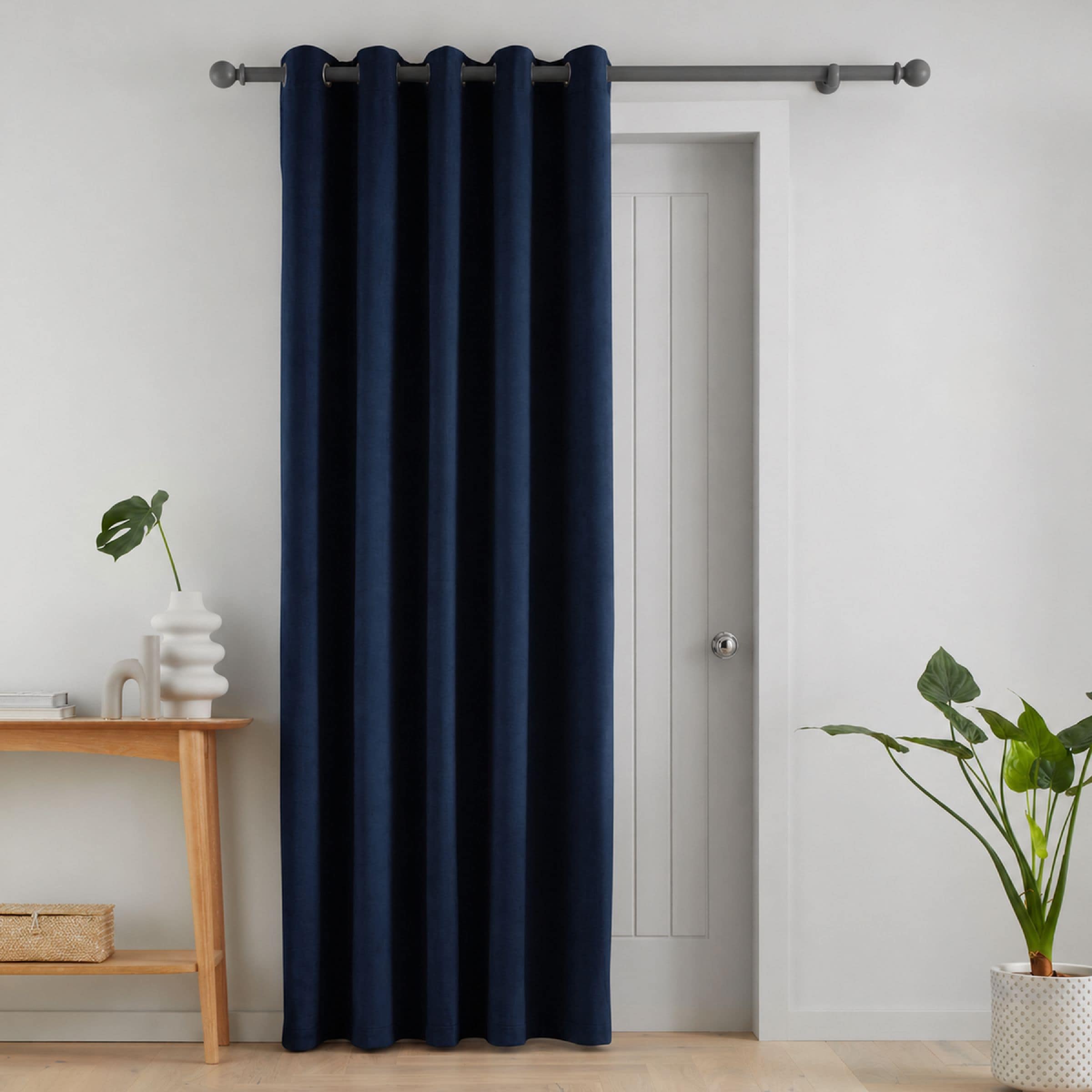 Catherine Lansfield 'Super Thermal Blackout Matt Velour' Eyelet Door Panel in Navy | Size: 168 cm width x 214 cm drop