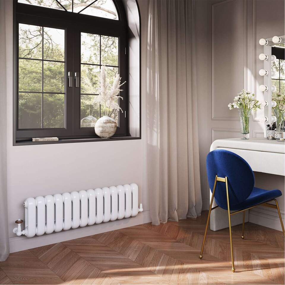 image 1 of Sherwood Double Column Round Top Heated Bathroom Radiator - White - (H) 300mm x (W) 993mm