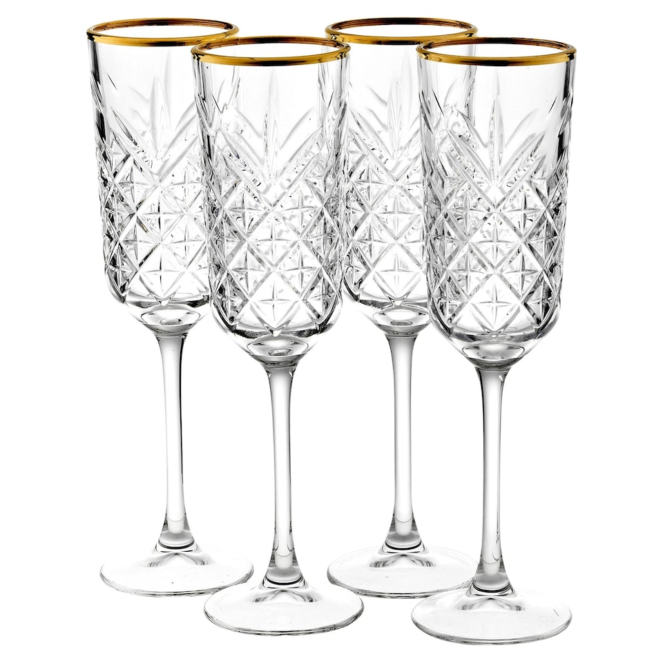 image 1 of Timeless Champagne Flutes With Gold Rim Party Glassware Gift Set 175ml | Clear | Clear | Set of 8