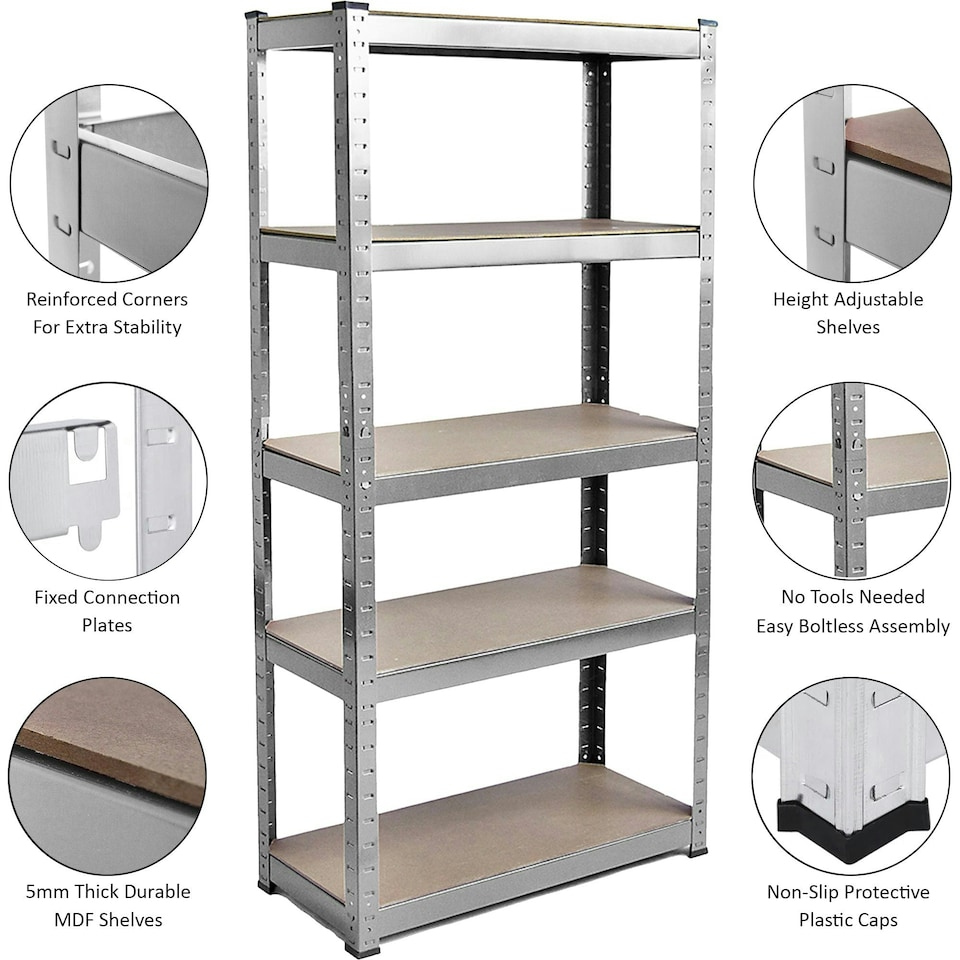 image 1 of Home Vida 5 Tier Garage Shelf Heavy Duty Boltless Shelving Storage Unit, Large, Galvanised