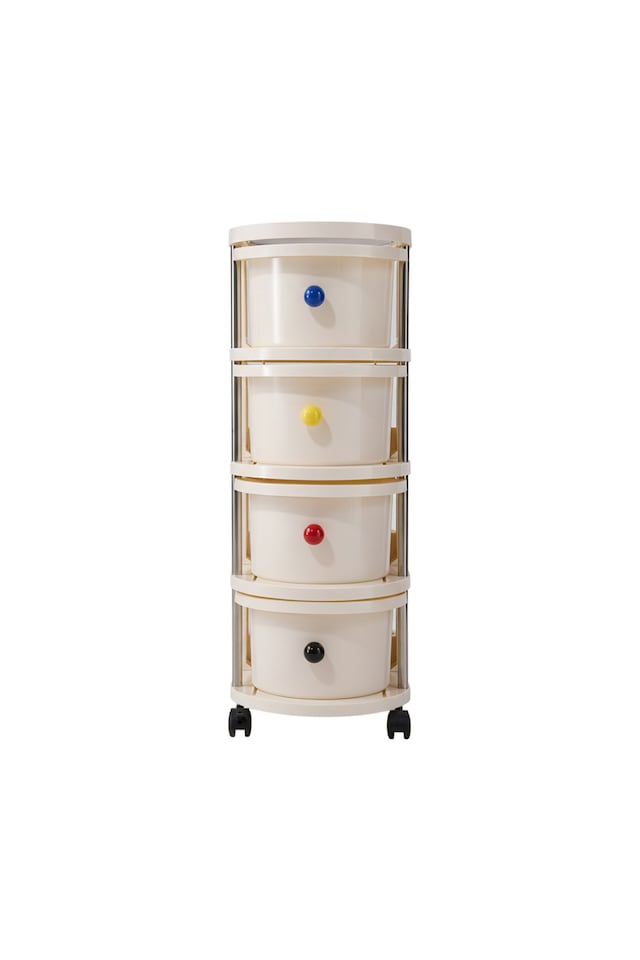 image 1 of Living and Home 4-Tier Rolling Storage Cart with Drawers and Lockable Casters | Cream