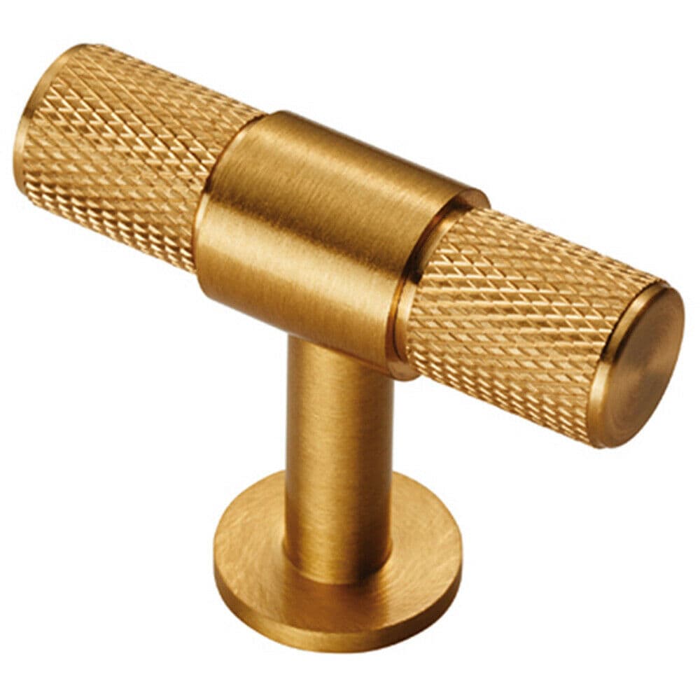 Loops Knurled Cupboard T Shape Pull Handle 50 x 13mm Satin Brass Cabinet Handle in Metallics