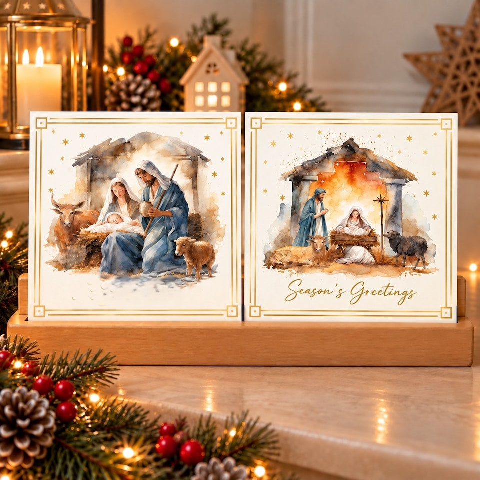 image 1 of 24 Christmas Cards With Envelopes Nativity Scene 2 Designs