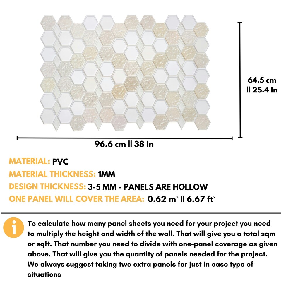 image 1 of NOVECRAFTO 3D Honeycomb Wall Panels Beige/Cream/Caramel – Glitter Tile Effect – Set of 6 PVC Sheets – 3.72m² (40.26sqft) – Kitchen & Bathroom Cladding