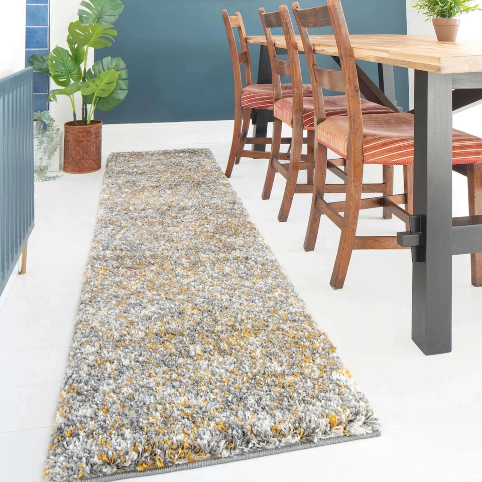 image 1 of KUKOON Yellow Ochre Mottled Shaggy Living Area Rug 80cm x 150cm
