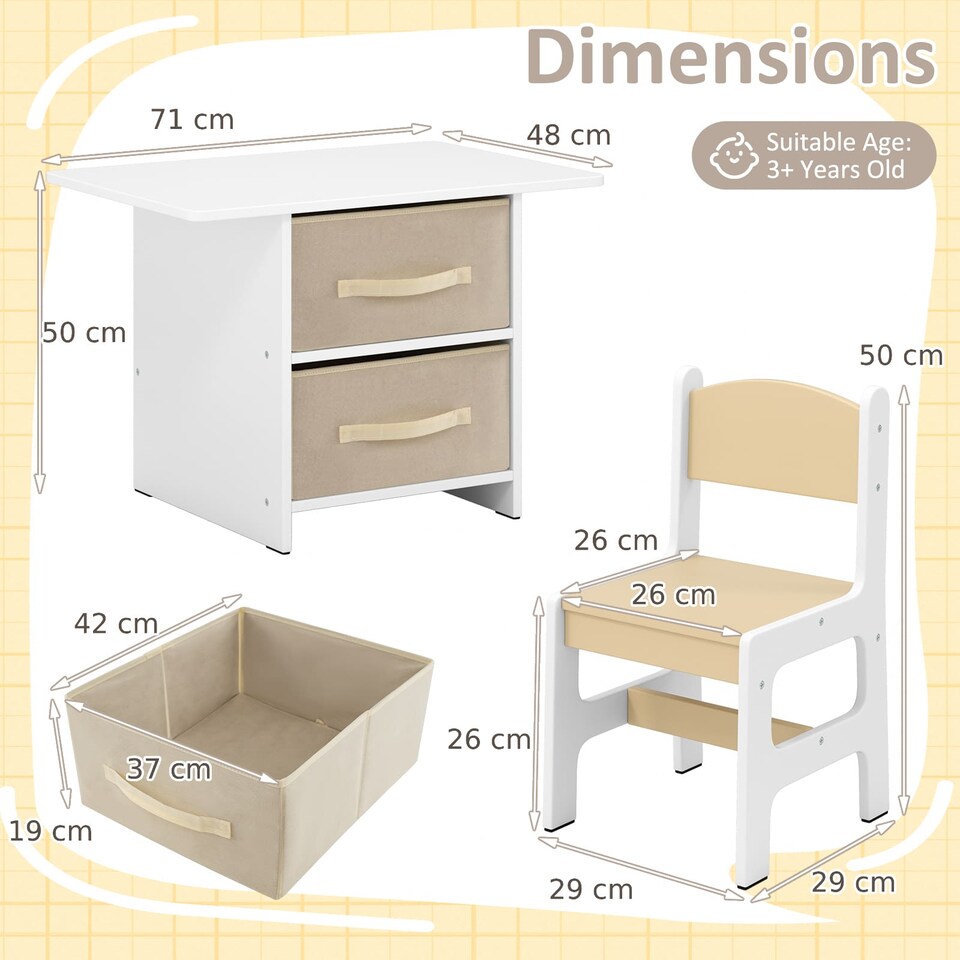 image 1 of COSTWAY Toddler Wooden Activity Table & 2 Chairs Set Cream