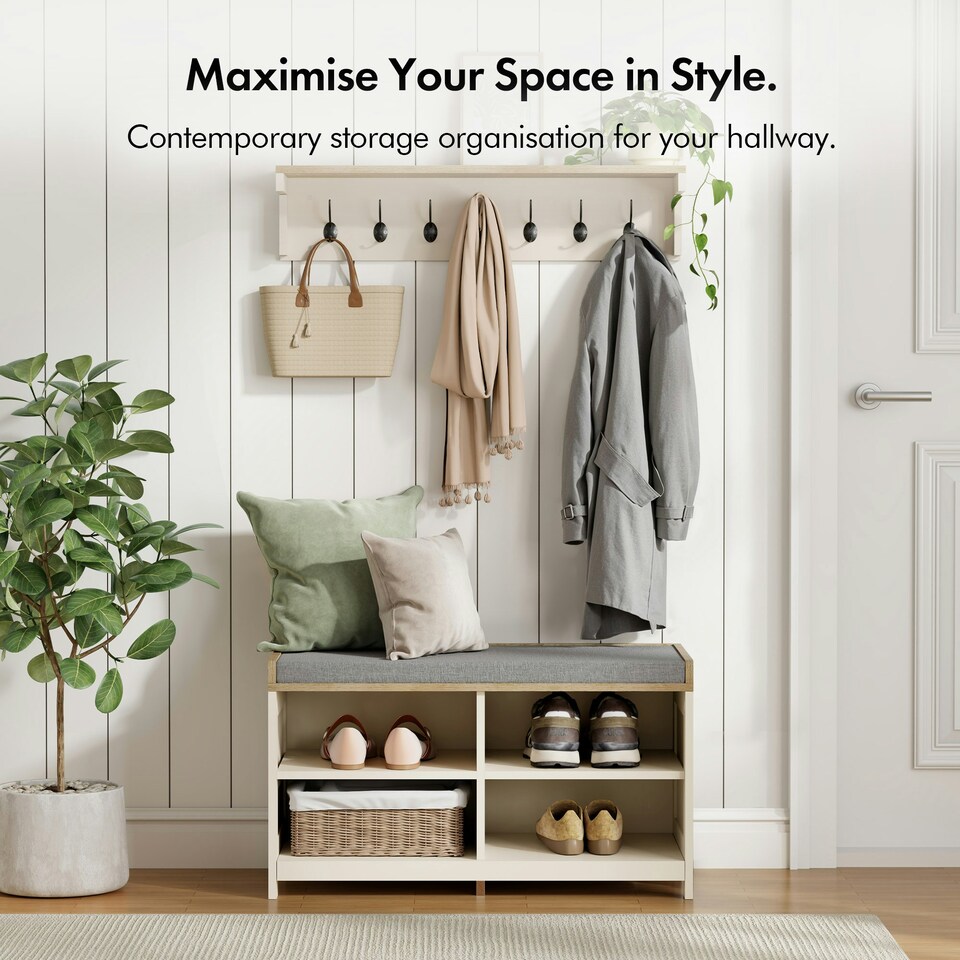 image 1 of VonHaus Hallway Shoe Storage Bench with Seat Cream