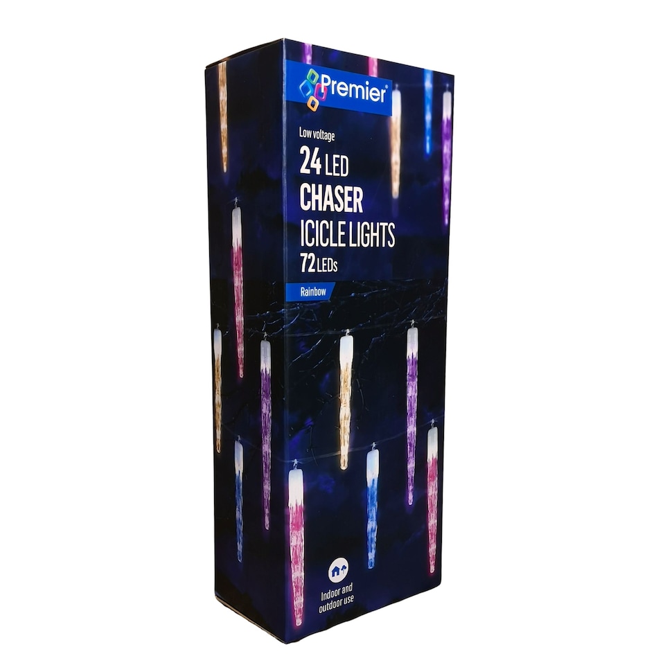 image 1 of 72 LED 6.9m Premier 24 Indoor Outdoor Icicle Shape Christmas Chaser Lights in Rainbow