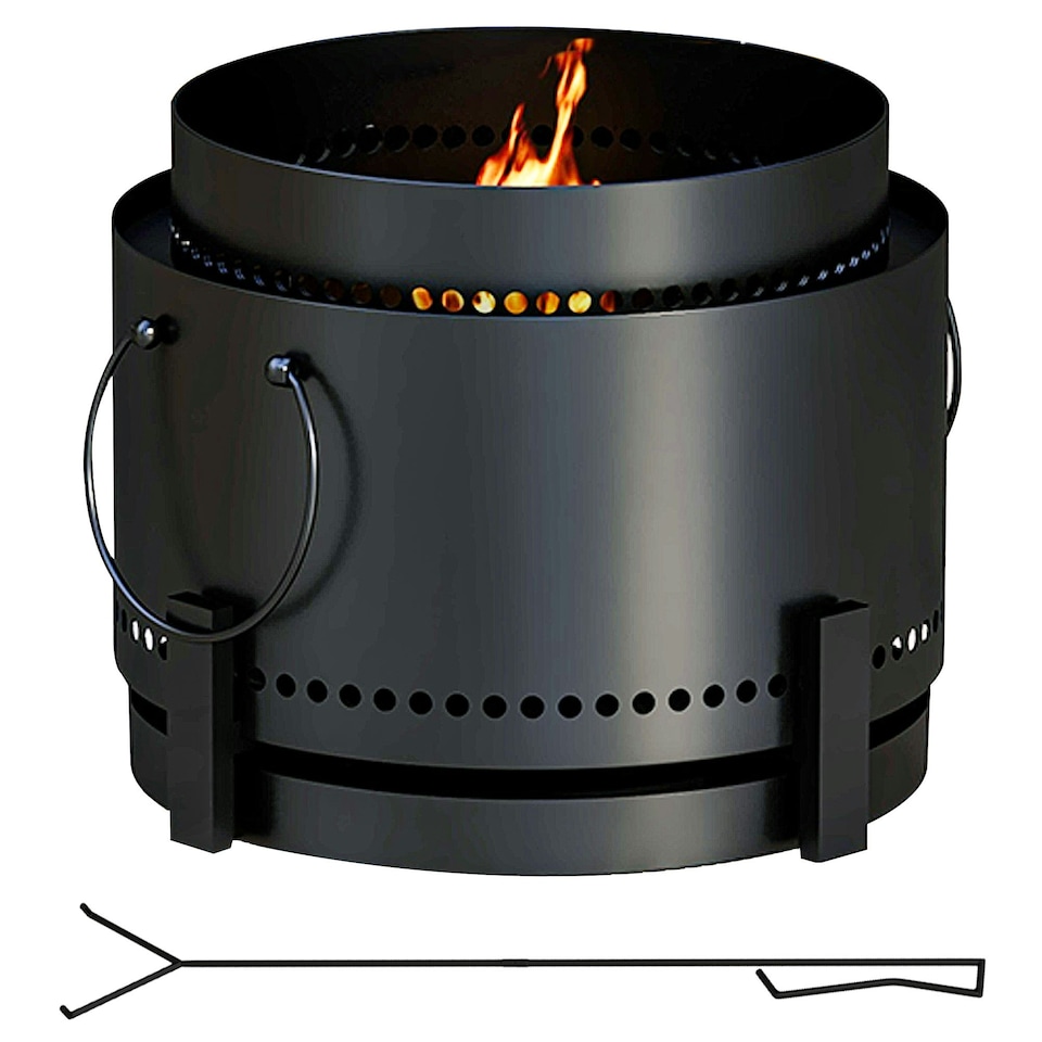 image 1 of Outsunny 37cm Smokeless Wood Burning Firepit Metal Fire Pit, Black