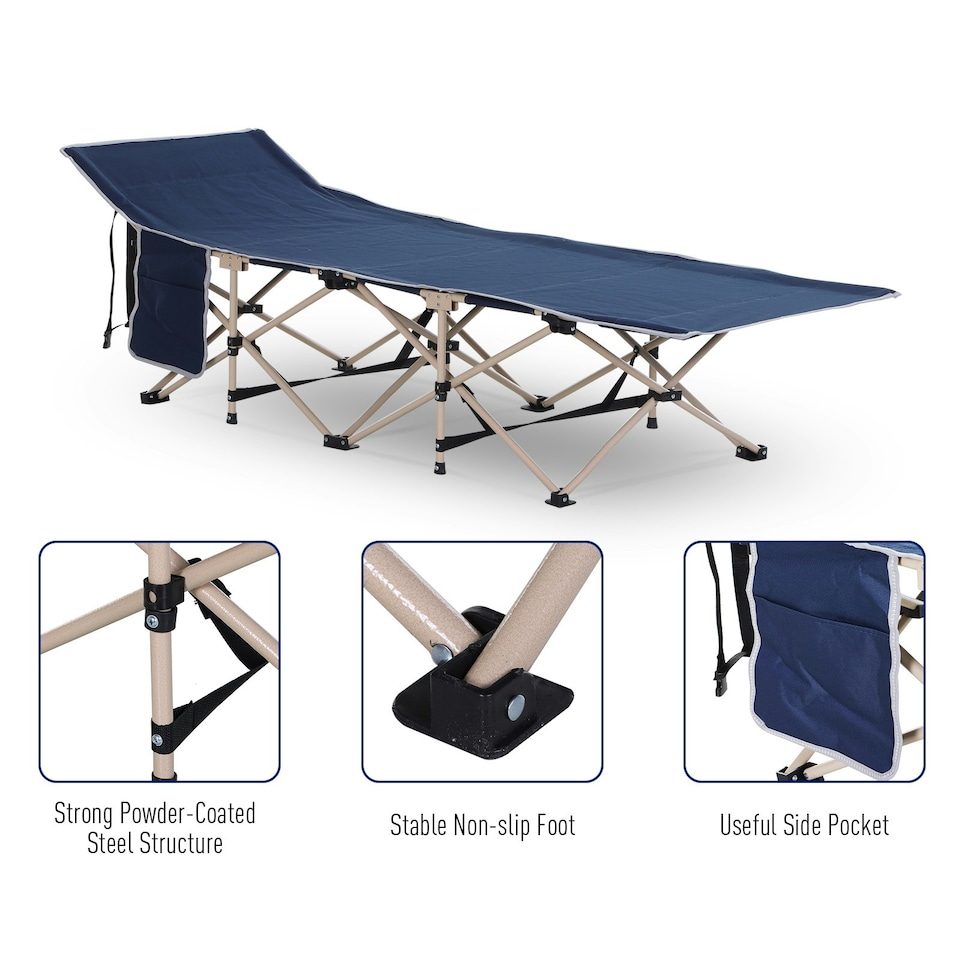 image 1 of Outsunny Single Portable Outdoor Military Sleeping Bed Camping Cot Blue