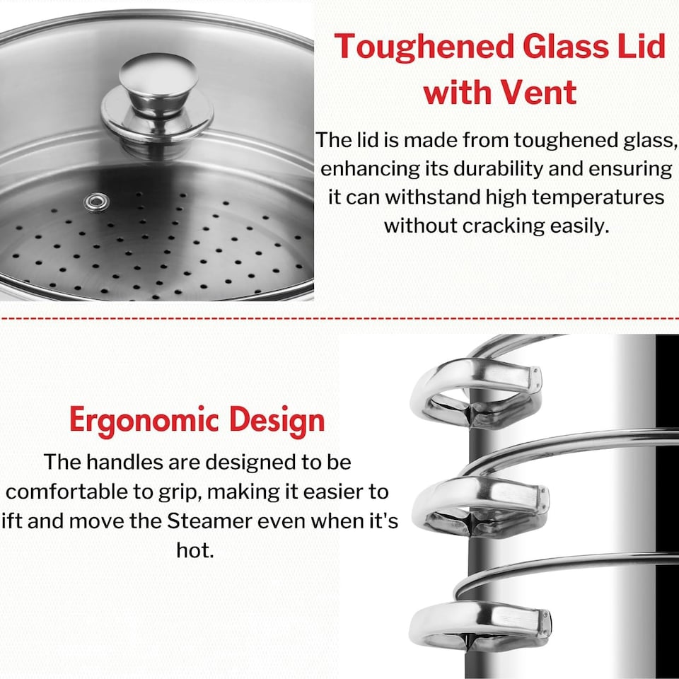 image 1 of Stainless Steel 3-Tier 18cm Casserole & Steamer Set