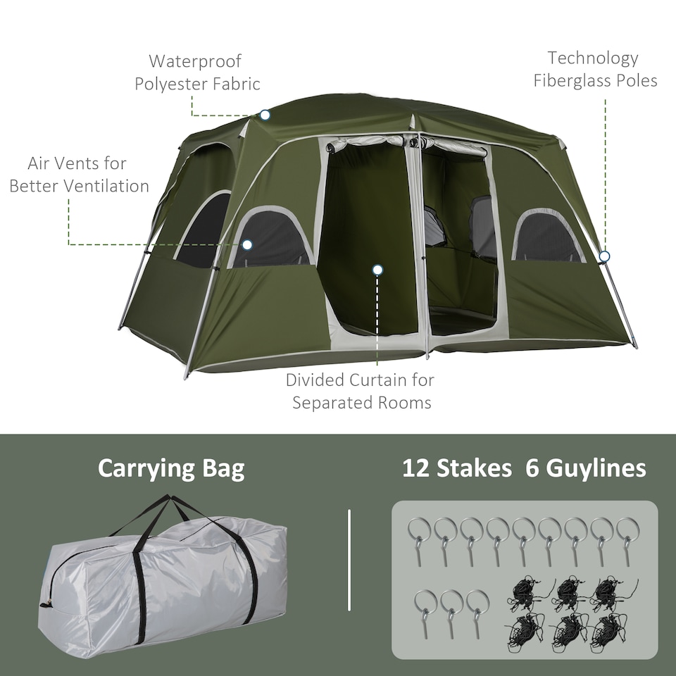 image 1 of Outsunny Camping Tent, Family Tent 4-8 Person 2 Room Easy Set Up
