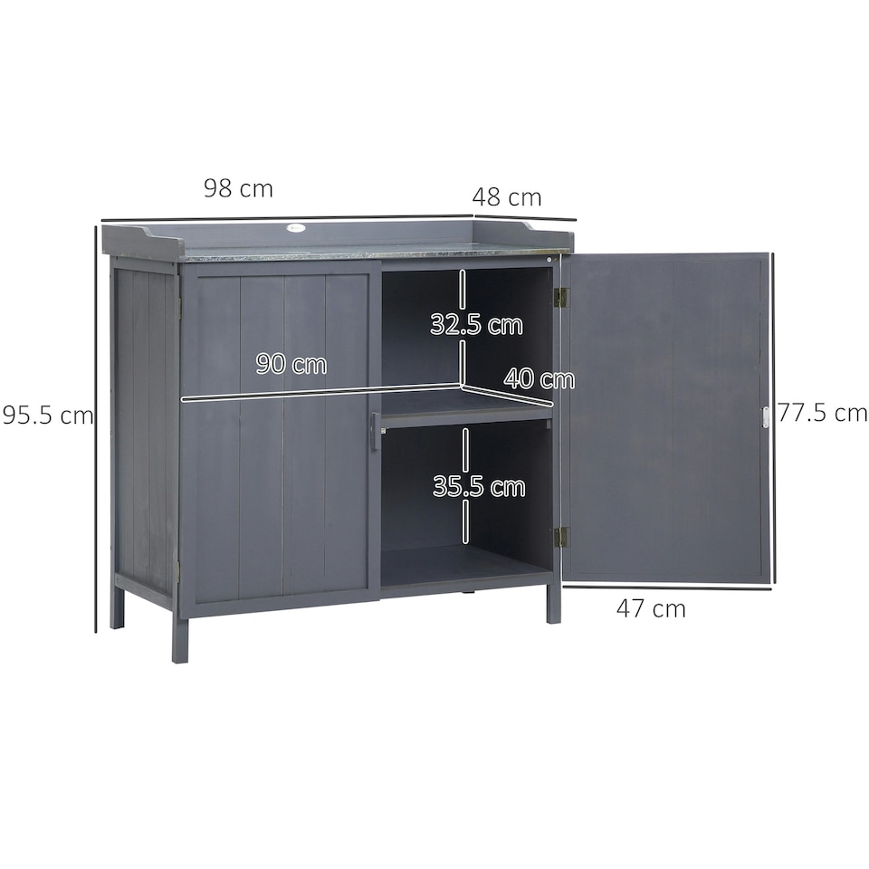 image 1 of Outsunny Garden Storage Cabinet Potting Bench 98W x 48D x 95.5Hcm Grey