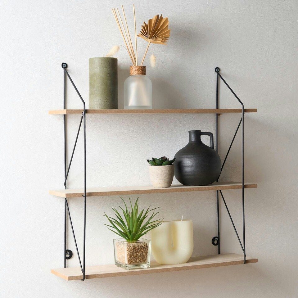 image 1 of OHS 3 Tier Wooden Home Office Decor Storage Display Shelving - Natural