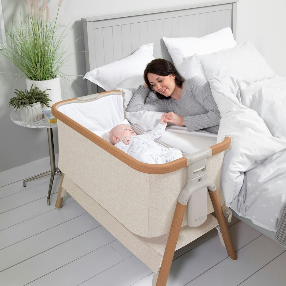 image 1 of Tutti Bambini Cozee Bedside Crib - Scandinavian Walnut/Ecru