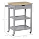 image 5 of HOMCOM Kitchen Trolley Utility Cart on Wheels with Rubberwood Worktop, Towel Rack, Storage Shelves & Drawer for Dining Room, Grey