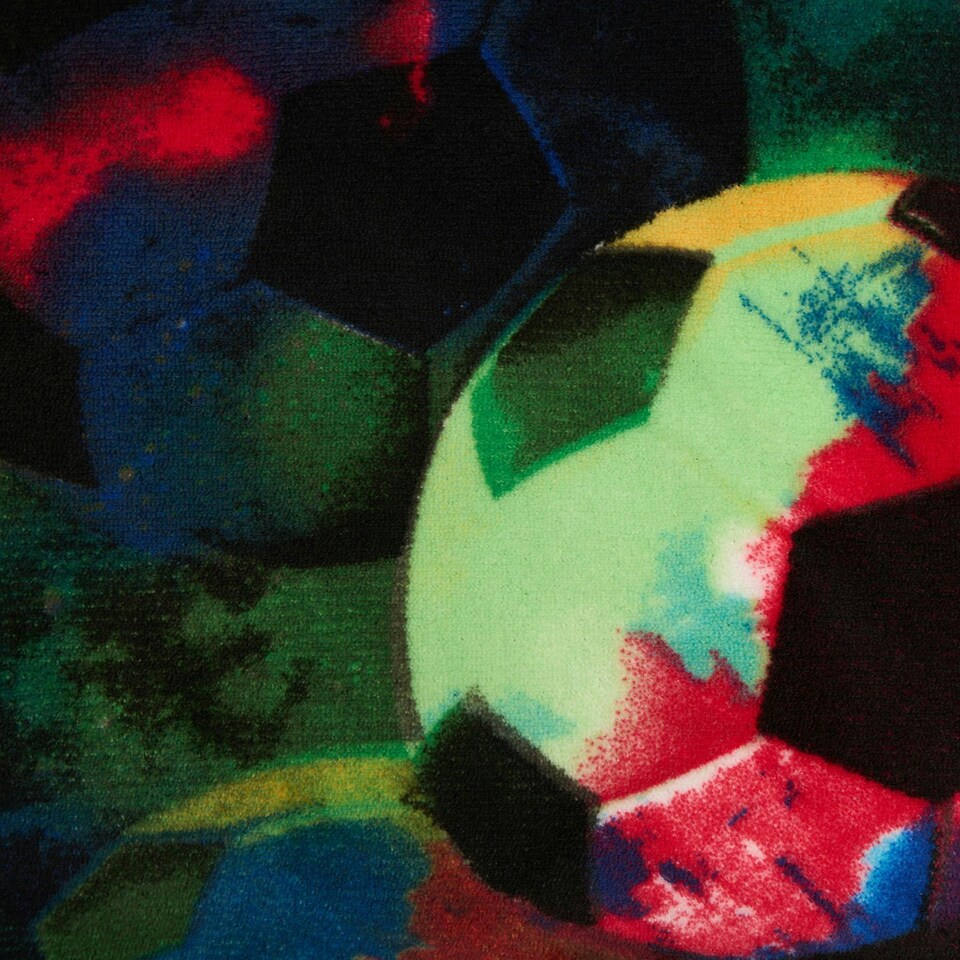 image 1 of OHS Kids Football Printed Throw Warm Plush Sherpa Flecce Reverse Over Bed Super Soft Blanket, 100x120cm | Multi | Neon Multi