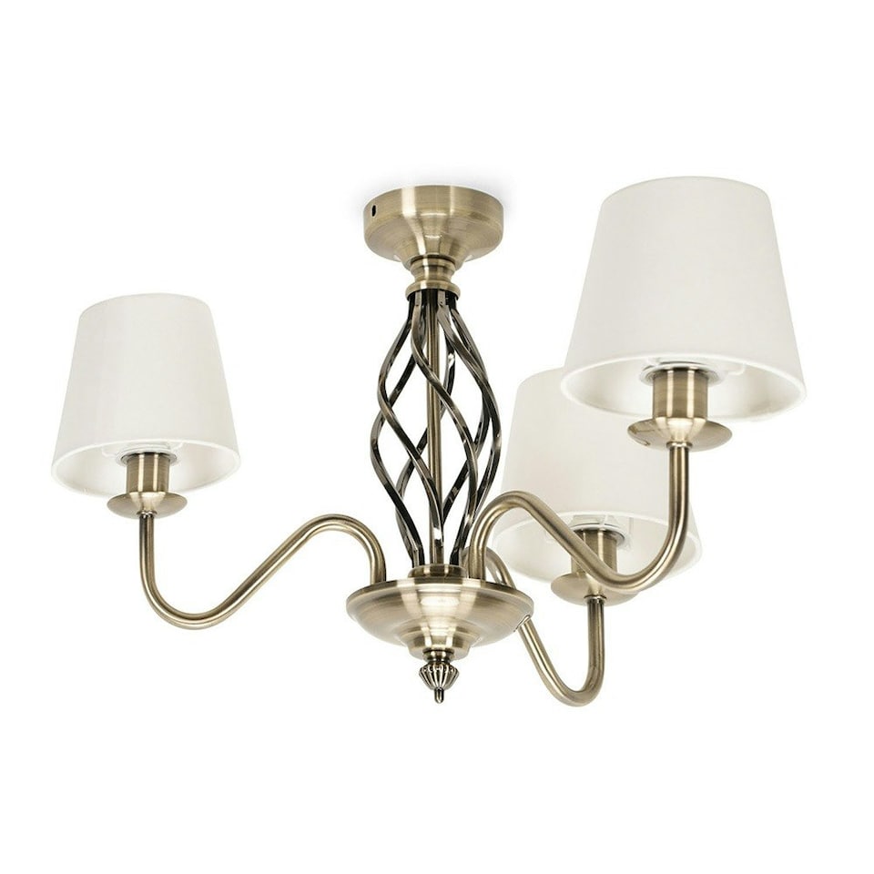 image 1 of ValueLights Memphis Traditional Antique Brass 3 Light Ceiling Light Chandelier with Fabric Lampshades - Bulbs Included