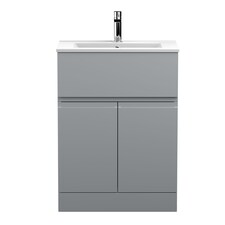 Balterley Mavesyn Contemporary 2 Door 1 Drawer Floor Standing Vanity Unit with Minimalist Basin, Satin Grey, 600mm