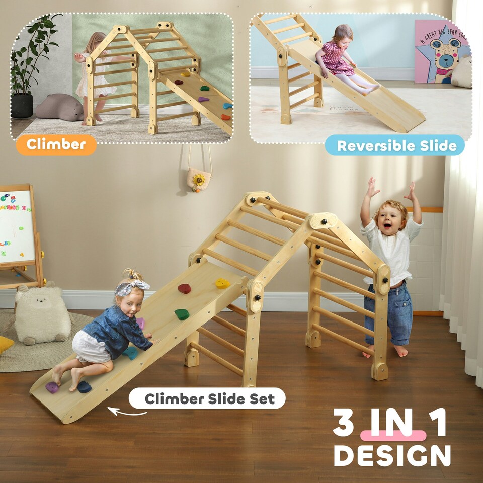 image 1 of AIYAPLAY 3 in 1 Kids Climbing Set, Foldable Toddler Climbing Toys with Ramp