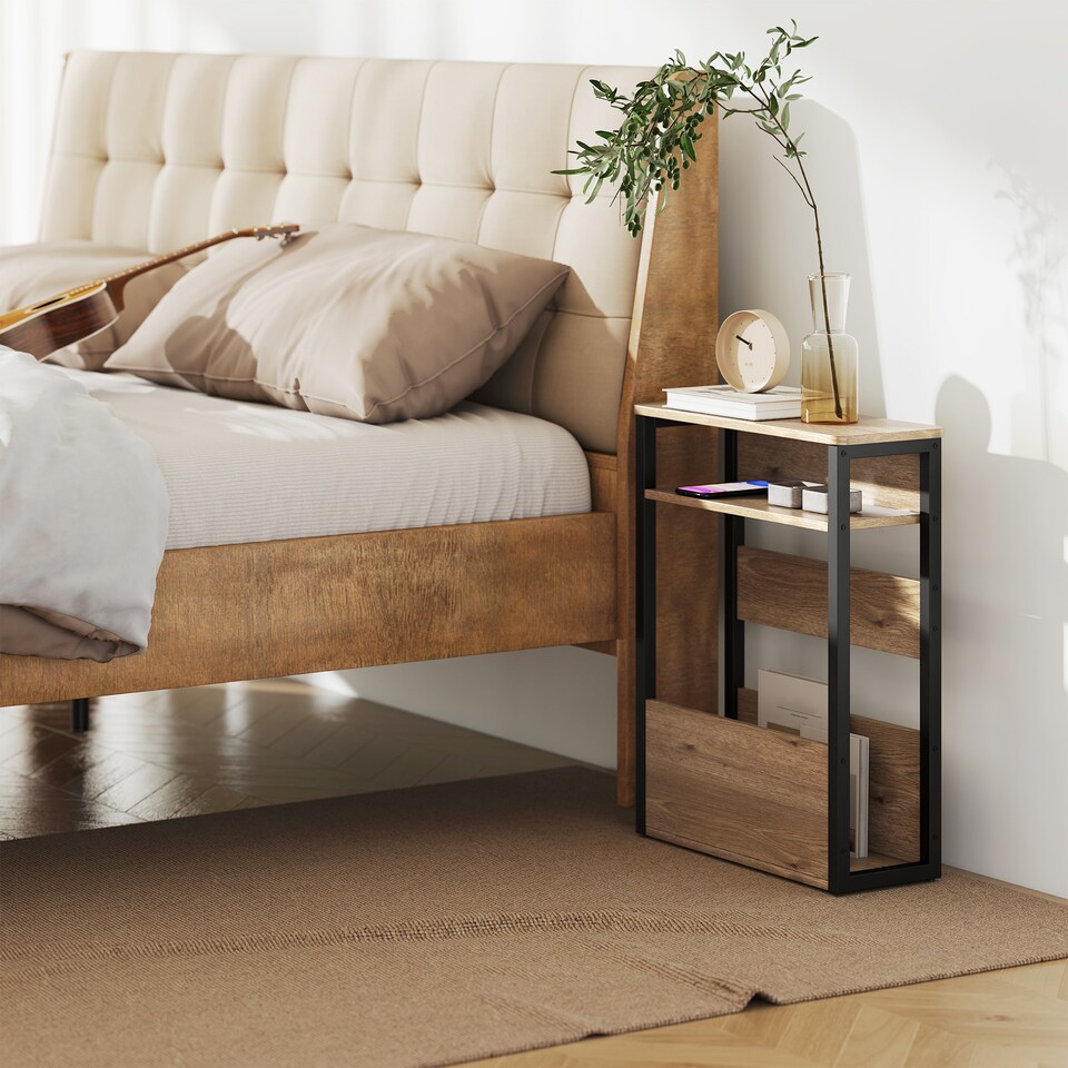 image 1 of HOMCOM Narrow Side Table with Storage, Bedside End Table, Walnut Brown | Brown | Walnut brown