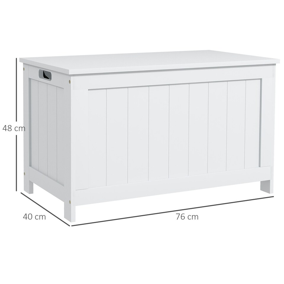 image 1 of HOMCOM Storage Chest with 2 Safety Hinges, Modern Storage Bench, White