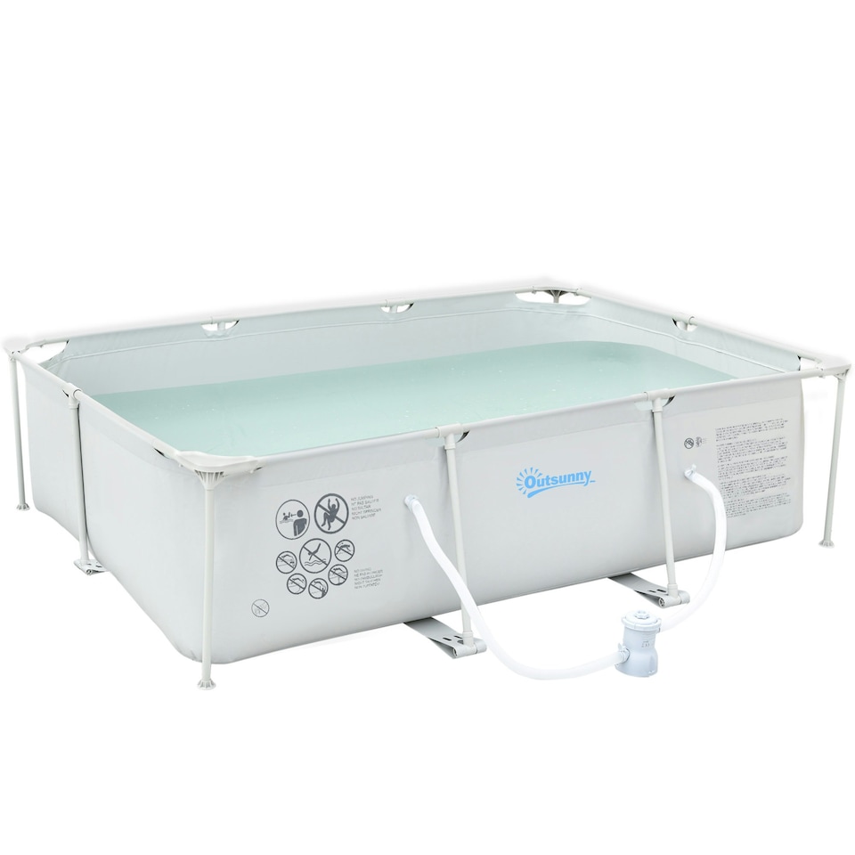 image 1 of Outsunny Steel Frame Swimming Pool w/ Filter Pump and Reinforced Sidewalls, Grey
