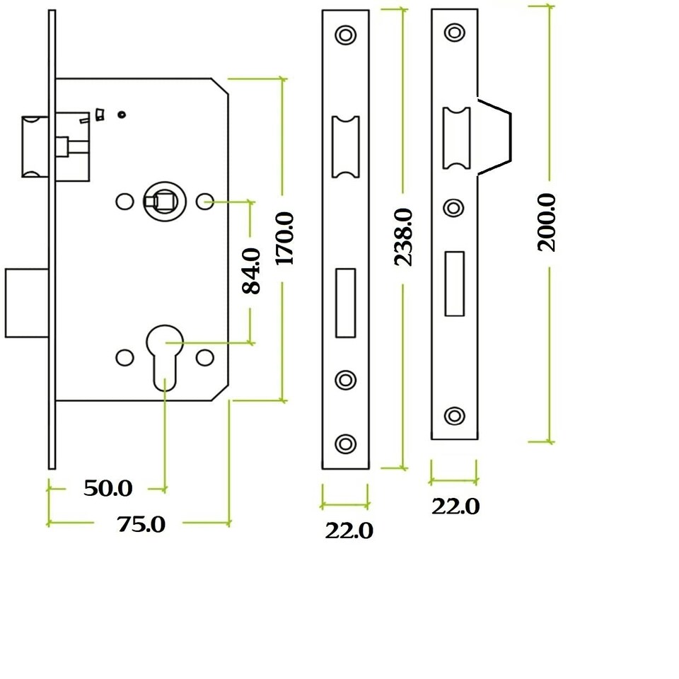 image 1 of Golden Grace Euro Mortise Sash Lock Body Backset in Polished Chrome Finish - 75mm Chrome