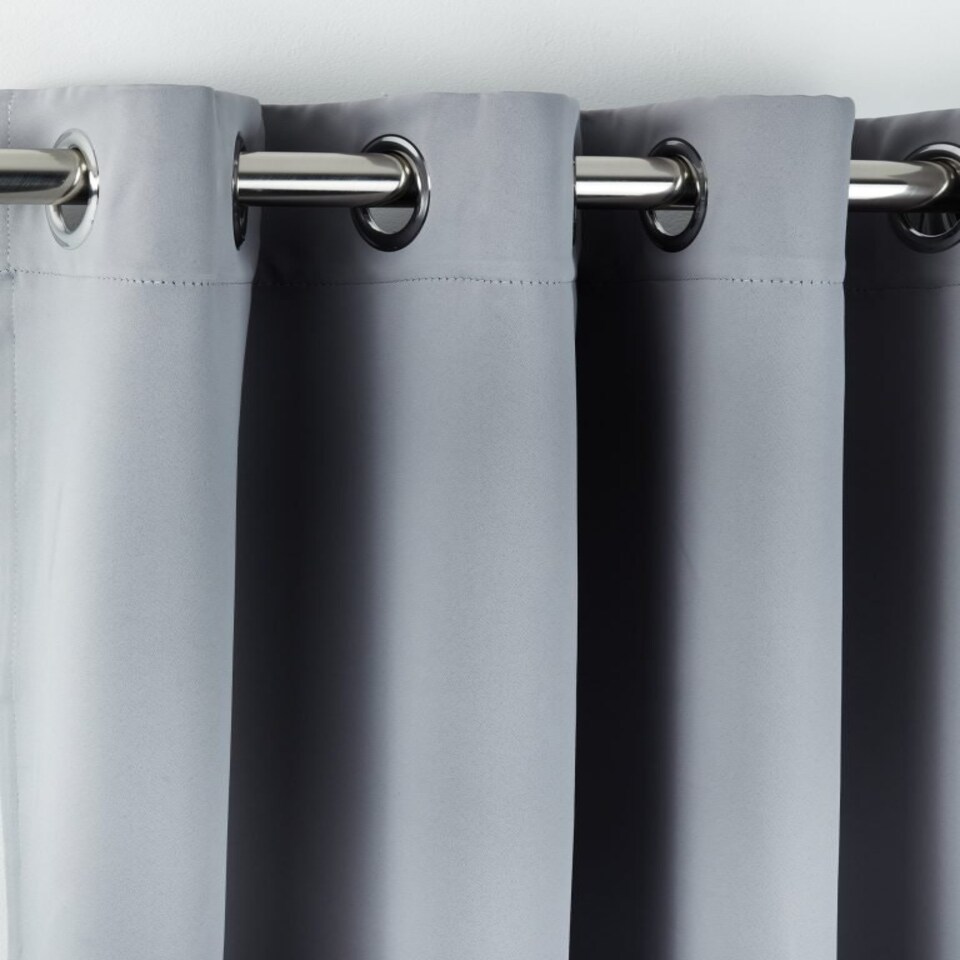 image 1 of Woven Thermal Blackout Eyelet Curtains Grey 168cm x 137cm | Grey | Grey