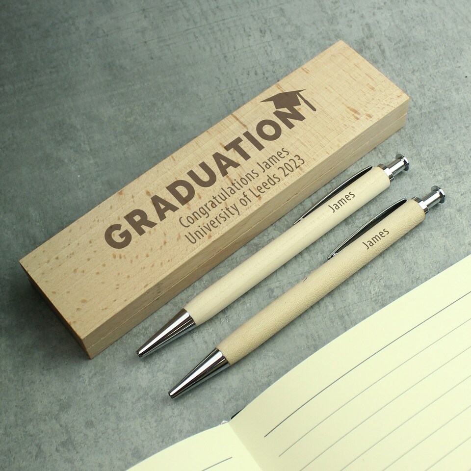 image 1 of Personalised Graduation Wooden Pen and Pencil Set