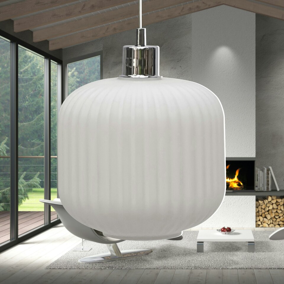 image 1 of Bento - White Ribbed Glass Easy Fit Pendant Shade White