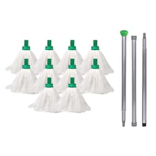 Mop Head Refills (10 Super Absorbent Mops With 140cm Handle) For Hard Floor Mopping Cleaning Home office and Commercial Use Green | Green