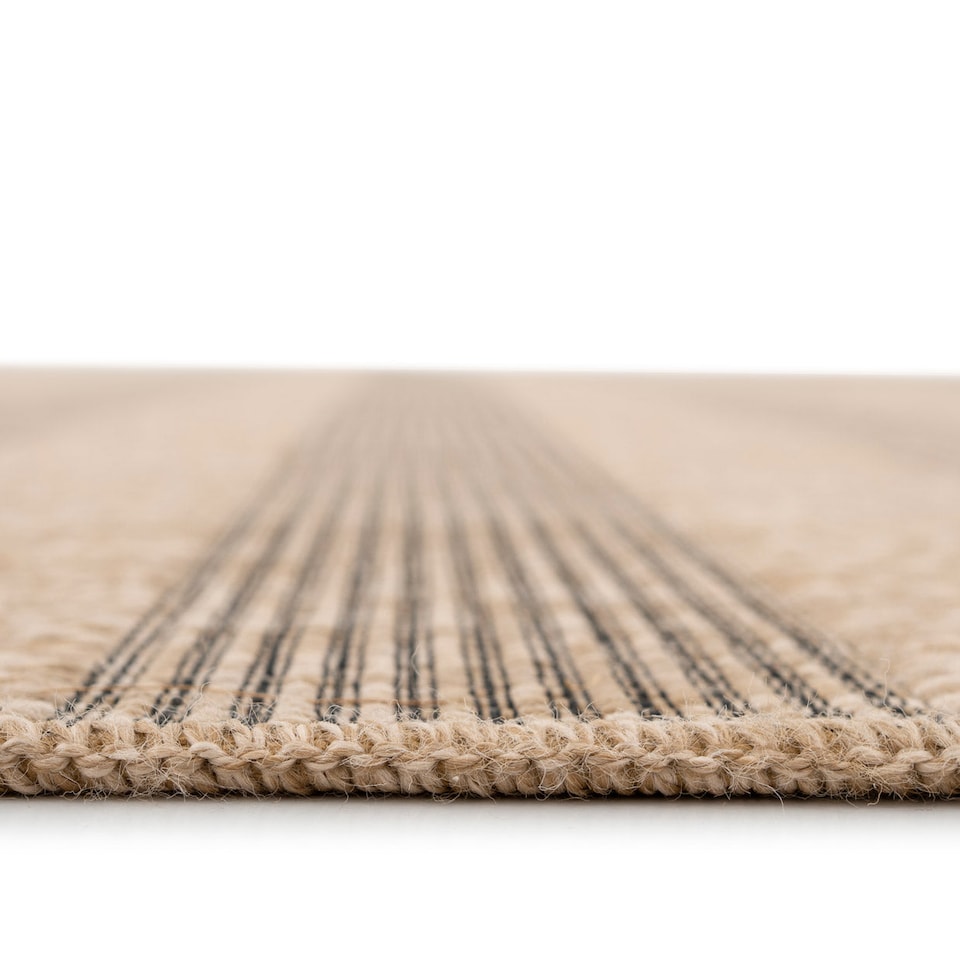 image 1 of KUKOON Leni Washable Striped Jute-Style Runner – Modern Beige Hallway Carpet 80cm x 300cm