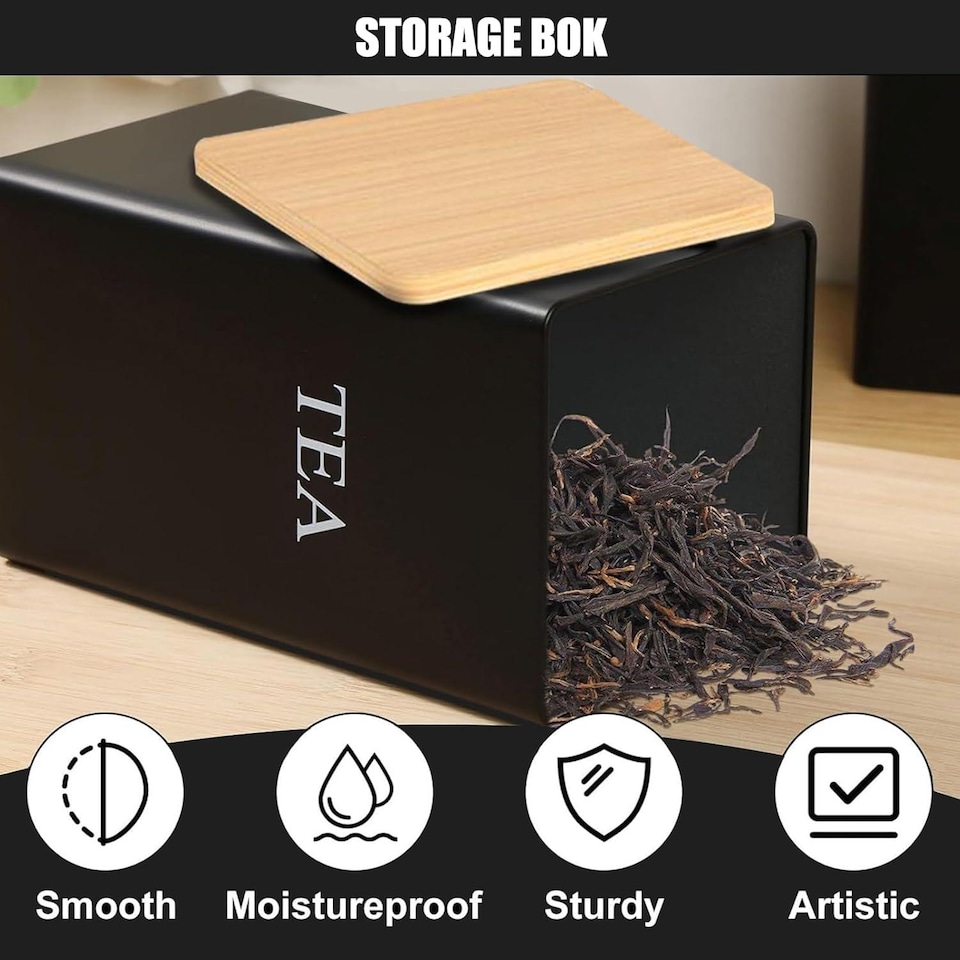 image 1 of MantraRaj Set of 3 Tea, Coffee & Sugar Canister Storage Jar Container Set With Bamboo Lid