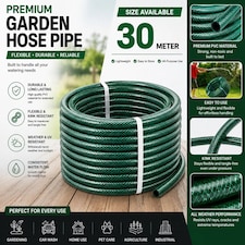 30m Reinforced Garden Hose Pipe Heavy Duty PVC Braided 3 Layer Water Hose Kink Free, Leakproof & Burst Resistant Hosepipe Reel
